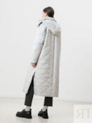 Стеганое зимнее пальто с мембраной и капюшоном светло-серое Pompa