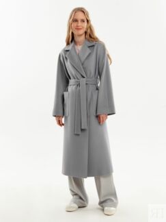 Пальто-халат из ворсовой ткани светло-серое Pompa