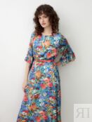 Платье-трапеция в ярком цветочном принте с поясом Pompa