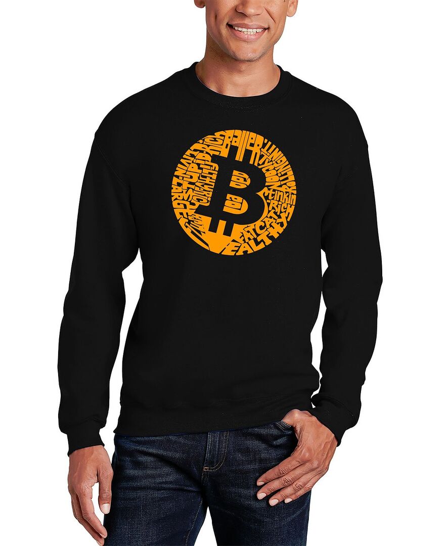 Мужская толстовка с круглым вырезом bitcoin word art LA Pop Art, черный 12723460 | Black фото 1