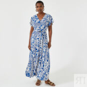 Платье длинное расклешенное с цветочным принтом  50 синий