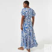 Платье длинное расклешенное с цветочным принтом  50 синий