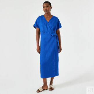 Платье прямое изо льна длина миди  54 синий