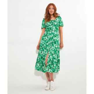 Платье с цветочным принтом и квадратным вырезом  42 зеленый
