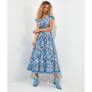 Платье длинное с цветочным рисунком  50 синий