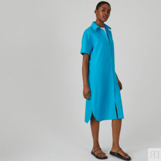 Платье-рубашка с короткими рукавами  56 синий