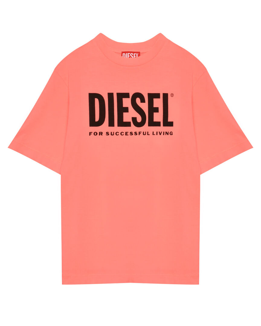 Футболка с черным лого, коралловая Diesel фото 1