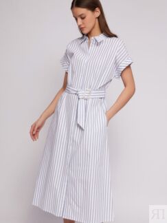 Платье-рубашка из хлопка с коротким рукавом и узором в полоску Zolla