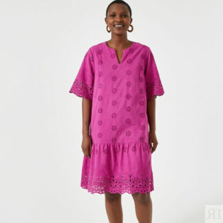 Платье-миди расклешенное с вышивкой короткими рукавами  54 розовый