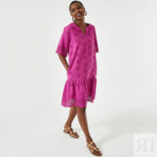 Платье-миди расклешенное с вышивкой короткими рукавами  42 розовый