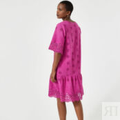 Платье-миди расклешенное с вышивкой короткими рукавами  42 розовый