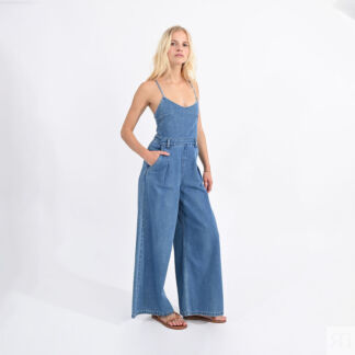 Комбинезон длинный из джинсовой ткани на тонких бретелях  S синий
