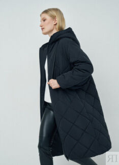 Объёмное стёганое пальто с капюшоном, Черный O`Stin