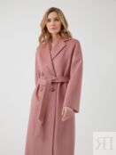 Двубортное демисезонное пальто силуэта удлиненый кокон розовое Pompa