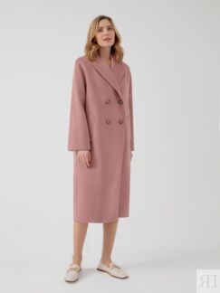Двубортное демисезонное пальто силуэта удлиненый кокон розовое Pompa