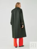 Двубортное пальто прямого силуэта темно-зеленое Pompa