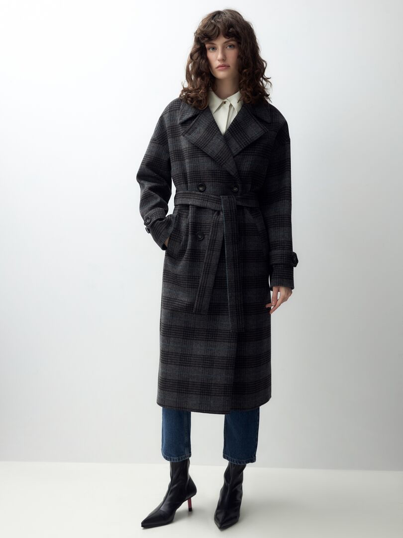 Пальто с мембраной и утеплённой спинкой серо-коричневое Pompa