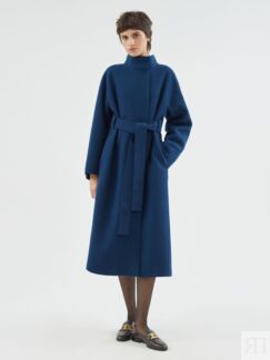 Пальто из варёной шерсти с мембраной синее Pompa