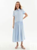 Хлопковое платье-рубашка с поясом голубое Pompa