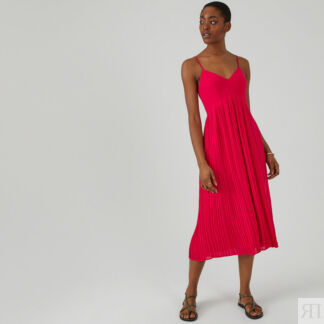 Платье длинное с плиссировкой на тонких бретелях  40 розовый