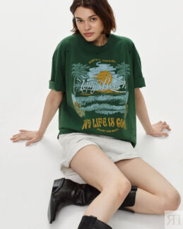 Винтажная футболка Long beach зеленого цвета M