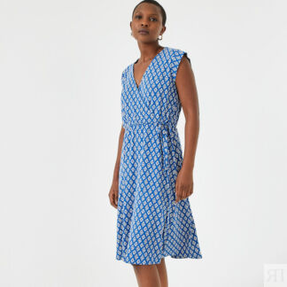 Платье-миди расклешенное с цветочным принтом  60 синий
