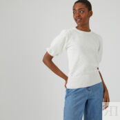Пуловер из трикотажа пуантель с круглым вырезом и короткими рукавами  XL бе