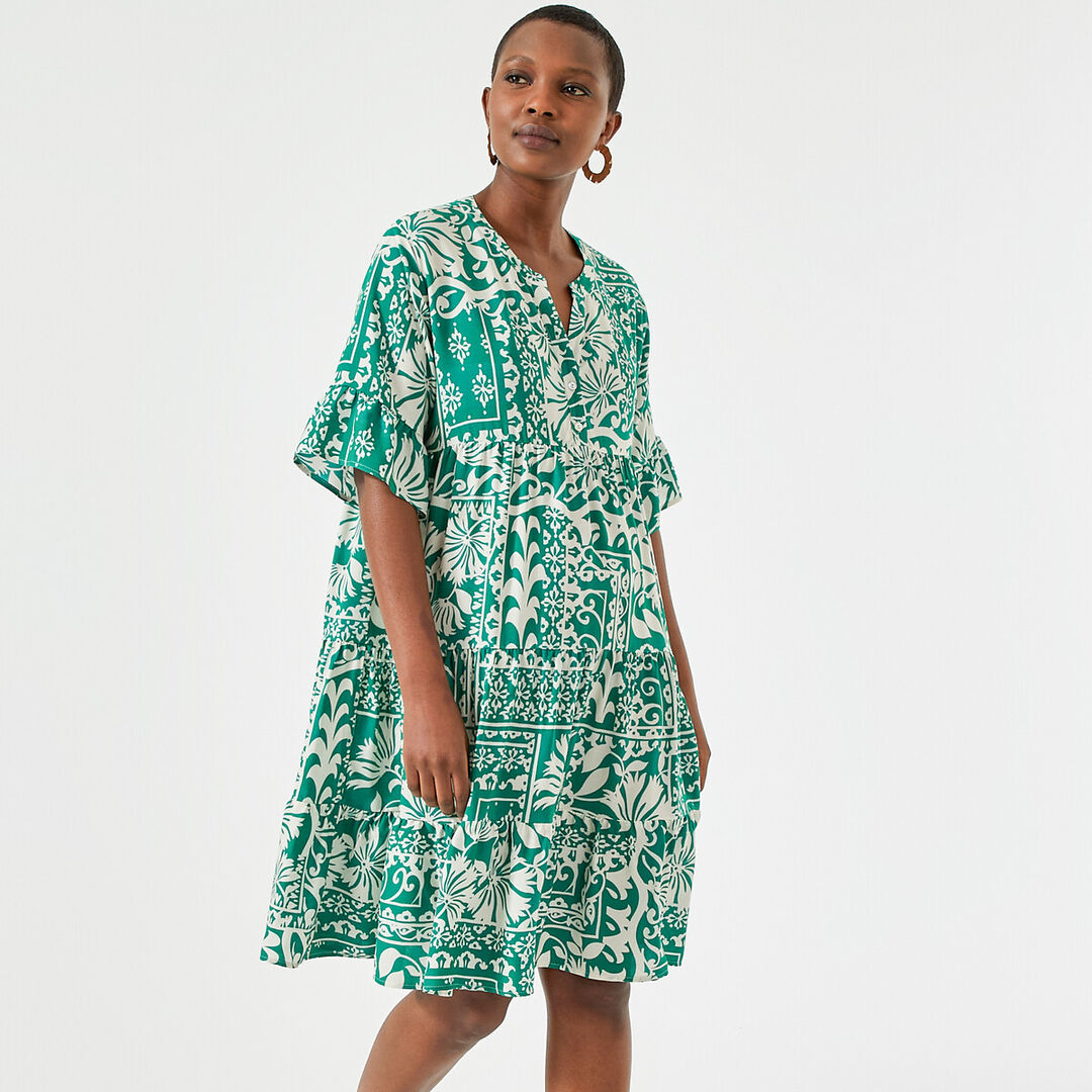 Платье-миди расклешенное с цветочным принтом  48/50 зеленый