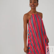 Платье с плиссировкой длинное на тонких бретелях  40 разноцветный