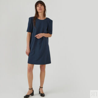 Платье короткое с круглым вырезом спереди  54 синий