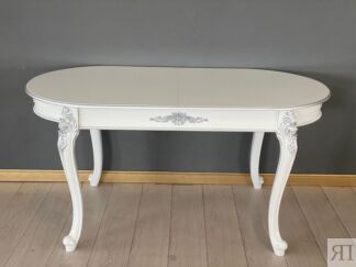 Стол овальный раскладной Розалия (белый, патина серебро) Размер стола 160(2