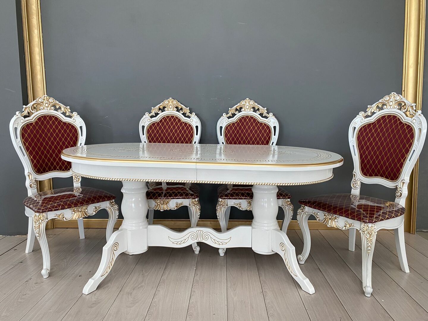 Обеденная группа Стол Милан и стулья Розалия (белый, патина золото) СМебель