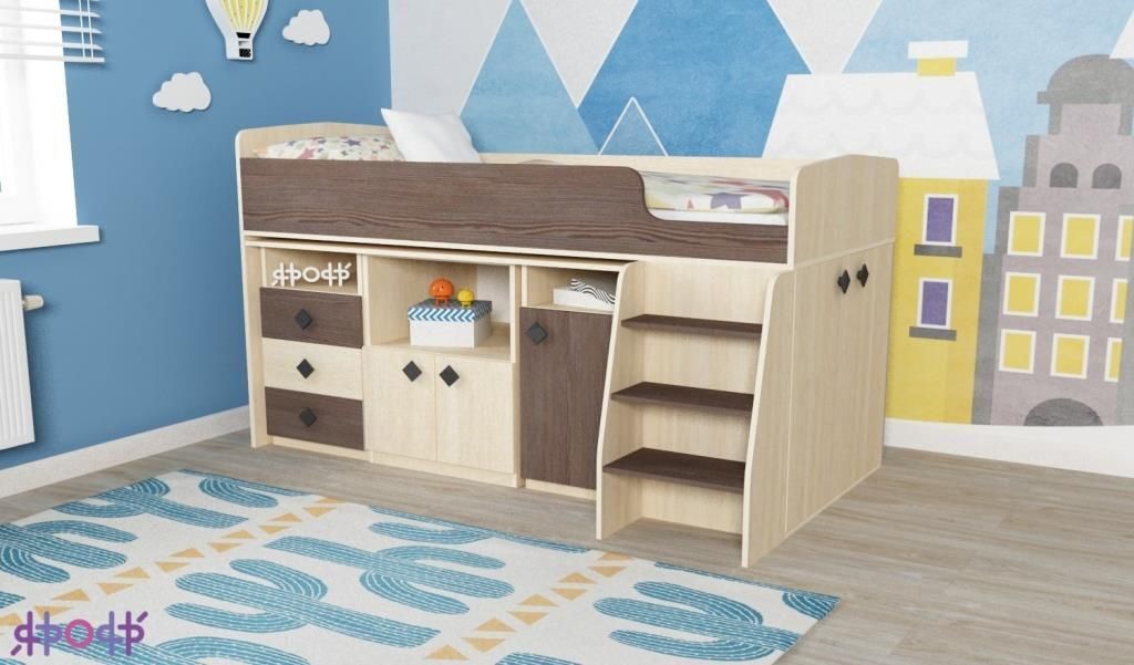 Кровать-чердак со столом Малыш 5 Дуб / Бодега Ярофф
