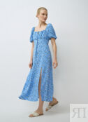 Платье с квадратным вырезом из вискозы, Голубой O`Stin