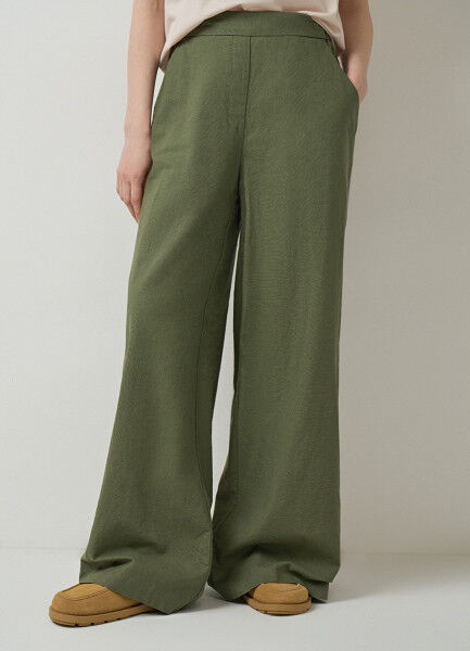 Широкие брюки из хлопка и льна, Зеленый O`Stin