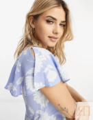 Платье мини Asos Design Tea, голубой/белый 123148945 | LILAC FLORAL фото 4