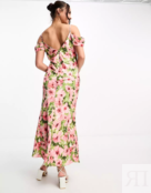 Платье Hope & Ivy cold shoulder satin, розовый/зеленый 128824557 | Pink/Green Floral фото 2