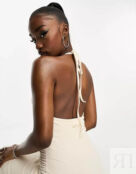 Платье-миди Sixth June Halterneck Backless, бежевый 127179232 | beige фото 4