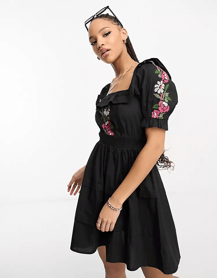 Платье-мини с кружевными вставками Miss Selfridge, черный 125423650 | Black фото 1