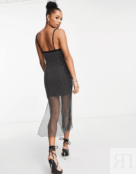 Сетчатое платье-миди со стразами Asos Design Petite, черный 116103430 | Black фото 2