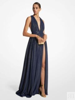 Платье Michael Kors Hutton Metallic Striped Lame Chiffon, темно-синий/золот