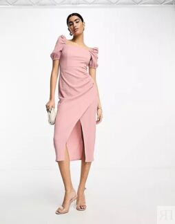 Платье миди с разрезом Asos Design, розовый