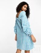 Платье мини в клетку Only, голубой 128981193 | BLUE GINGHAM фото 2