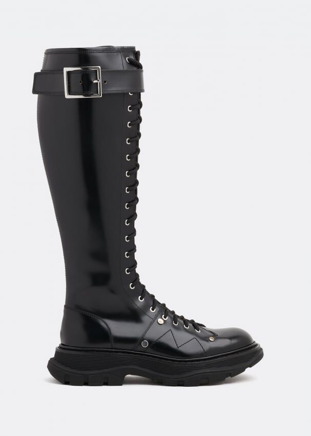 Ботинки ALEXANDER MCQUEEN Tread lace-up boots, черный 595466WHZ811081 | Black фото 1