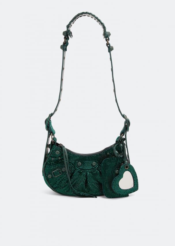 Сумка BALENCIAGA Le Cagole XS rhinestone shoulder bag, зеленый