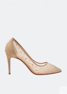 Туфли CHRISTIAN LOUBOUTIN Follies strass 85 pumps, бежевый