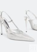 Туфли DOLCE&GABBANA Kim satin slingback pumps, серебряный CG0659AN1918E744 | Silver фото 3