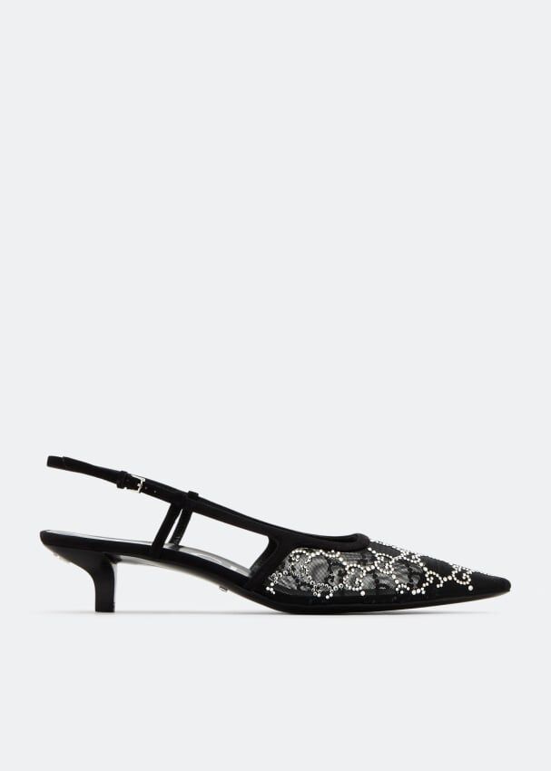 Туфли GUCCI GG slingback pumps, черный 675829F13A01000 | Black фото 1