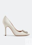 Атласные туфли MANOLO BLAHNIK Hangisi satin pumps, белый 100001-IVO-105 | White фото 1