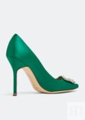 Атласные туфли MANOLO BLAHNIK Hangisi satin pumps, зеленый